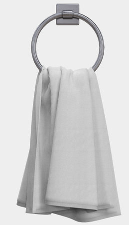Towel mockup hanging on hanger and hook mockup for design, branding, advertising. Empty of fluffy isolated fabric for luxury hotel or hospital or perfumed towel in resort, spa, bathroom templateの写真素材