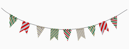 Carnival garland with christmas flags decoration for the day of the holiday, greeting card, invitation, design decoration, celebration, fair and festival element. Party Flags Garland Isolatedの写真素材
