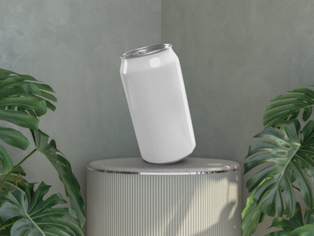 Product display podium with decorate plant for product presentation branding and packaging presentation. 3D stand to show cosmetic products. 3d renderingの写真素材