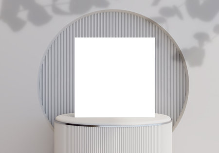 Square CD Record Cover Package Template Mockup with transparent plastic wrap texture overlay on luxury podium for presentation entertainment advertising, music studio branding, merchandiseの写真素材