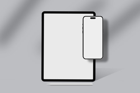 Tablet with Smartphone and pencil. Digital Device Screen Mockups Template For presentation branding, corporate identity, Ads, Technology Design and Web Useの写真素材