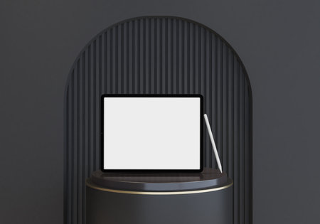 Digital tablet with pen Mockup scene template on luxury podium and minimal background for presentation branding, corporate identity, advertising, branding global business, website design, appの写真素材