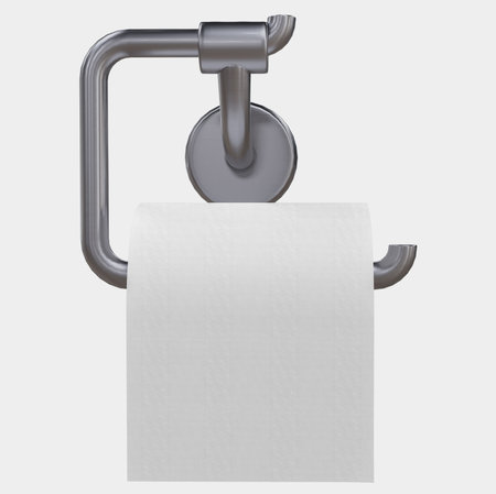 A roll of white tissue paper or toilet paper mockup template hanging on a chrome toilet roll holder. Can be use for template your design, presentation, promo, adsの写真素材
