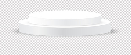 Abstract pedestal podium 3D design on transparent background. Minimal empty stand concept 3d shape for presenting products display, stage showcase, cosmetic ads, promotion. Vector geometricのイラスト素材
