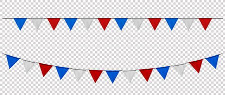 Bunting flags, carnival party triangle flag banner background. Decorative pennants hanging on a rope isolated for Celebration, Birthday, Holiday, New Year. Festive decorationのイラスト素材