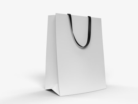 3D Realistic blank shopping bag and handle mockup. Shopping paper packaging template with copy space for supermarket, shop mall, sale merchandise products, branding and corporate identity designの写真素材