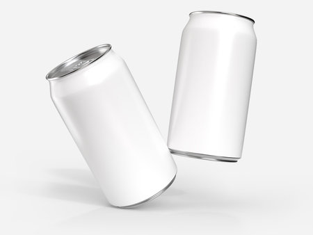3D realistic aluminum metal beverage products packaging container. For presentation branding juice,...