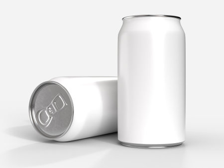 3D realistic aluminum metal beverage products packaging container. For presentation branding juice, beer, energy, cola, soda, coffee, cocktail or drink can mockup blank template isolated on backgroundの写真素材