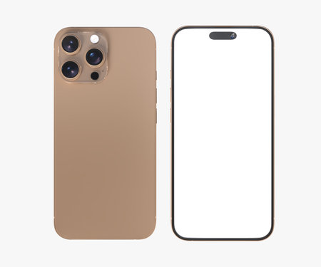 Realistic Smartphone with blank screens display isolated on background. Mobile phone digital mockups template for presentation branding, ads, banner, UI, UX interface, website, gadget presentingの写真素材