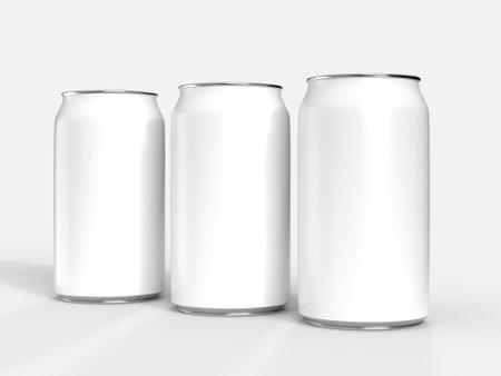 3D realistic aluminum metal beverage products packaging container. For presentation branding juice, beer, energy, cola, soda, coffee, cocktail or drink can mockup blank template isolated on backgroundの写真素材