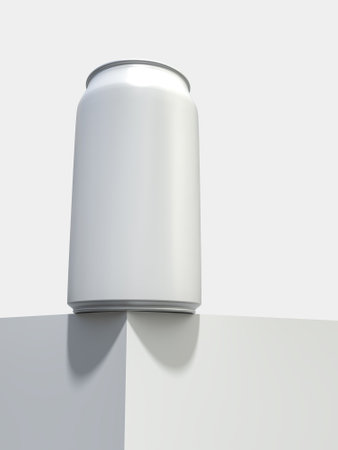 3D realistic aluminum metal beverage products packaging container on podium. For presentation branding juice, beer, energy, cola, soda, coffee, cocktail or drink can mockup isolated on backgroundの写真素材