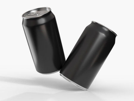 3D realistic aluminum metal beverage products packaging container. For presentation branding juice, beer, energy, cola, soda, coffee, cocktail or drink can mockup blank template isolated on backgroundの写真素材
