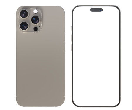 Smartphone closeup with blank screens display isolated on background. Mobile phone digital mockups template for presentation branding, ads, banner, UI, UX interface, website, gadget presentingの写真素材