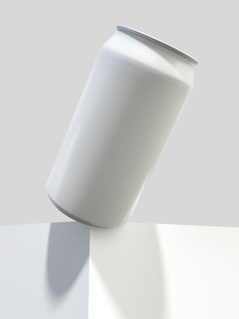 3D realistic aluminum metal beverage products packaging container on podium. For presentation branding juice, beer, energy, cola, soda, coffee, cocktail or drink can mockup isolated on backgroundの写真素材