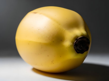 Ripe yellow quince on a dark background. Close up.の素材