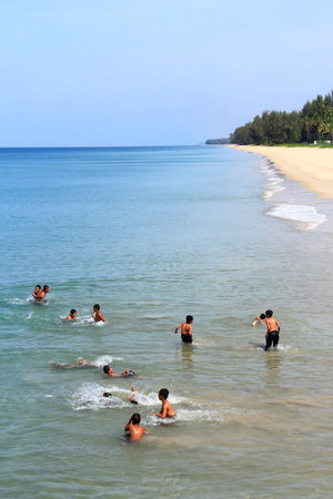 children at the blue sea のeditorial素材