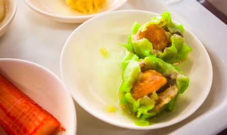 dim sum in bamboo steamer, chinese cuisineの写真素材