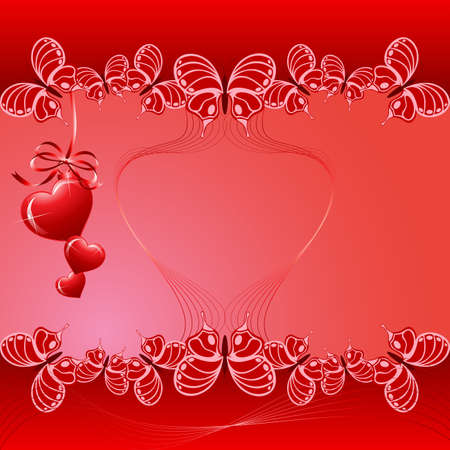 St  Valentine red butterflies and hearts card backgroundのイラスト素材