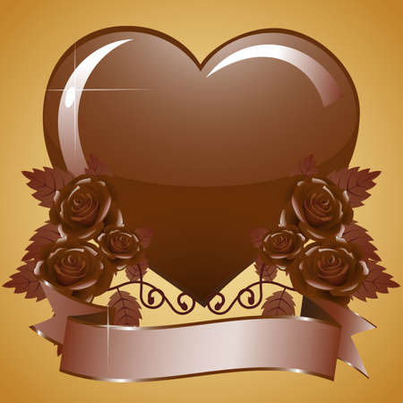 Chocolate heart and chocolate roses with bannerのイラスト素材