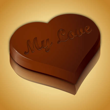 Chocolate heart on golden mirror backgroundのイラスト素材