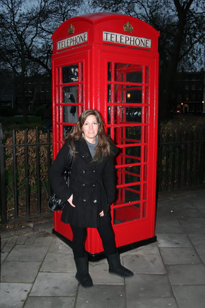 Beautiful Woman at a London Telephone Boothの写真素材