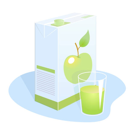 A package of apple juice with a glassのイラスト素材