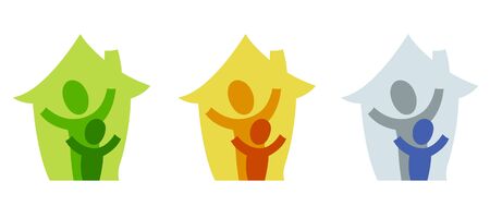 A pictogram with a grown-up and a child in their own houseの写真素材