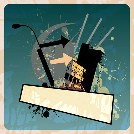 A retro vector image with a grungy buildingのイラスト素材