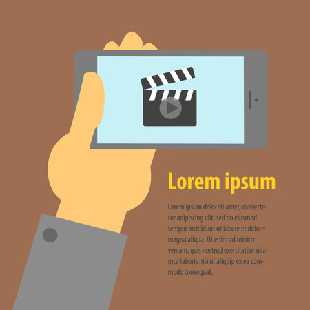 A flat vector with a smartphone in a handのイラスト素材