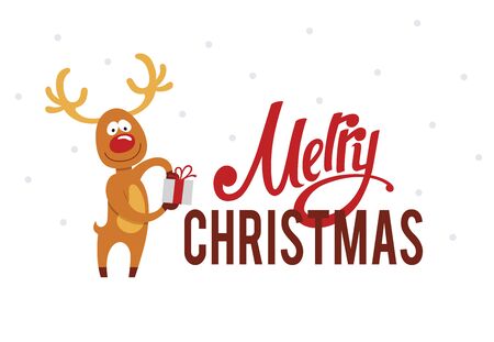 A horizontal christmas card with a deer and a letteringのイラスト素材