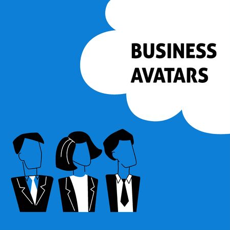 A square vector image with doodle business avatars for presentation design and web site. Office professions freehand imageのイラスト素材