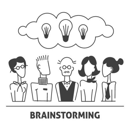 A square vector image with doodle business avatars for presentation design and web site. Office professions freehand imageのイラスト素材