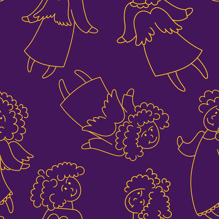 A seamless pattern with flat line angel images. A Christmas background for decor.のイラスト素材