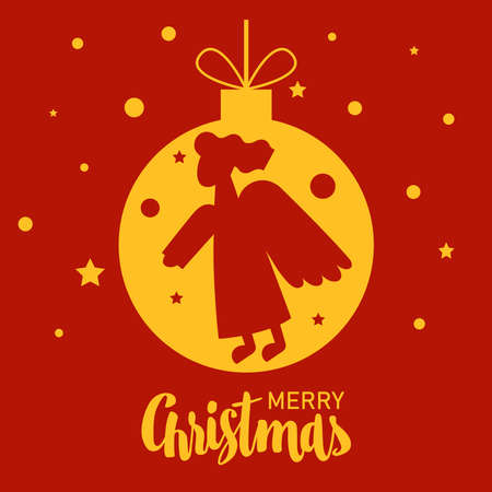 A square vector card with a flat angel silhouette and a text Merry Christmas.のイラスト素材