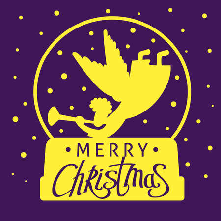 A square vector card with a flat angel silhouette and a text Merry Christmas.のイラスト素材