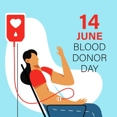 A vector image of a woman donating blood. blood donation dayのイラスト素材