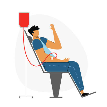 A vector image of a man donating blood. blood donation dayのイラスト素材