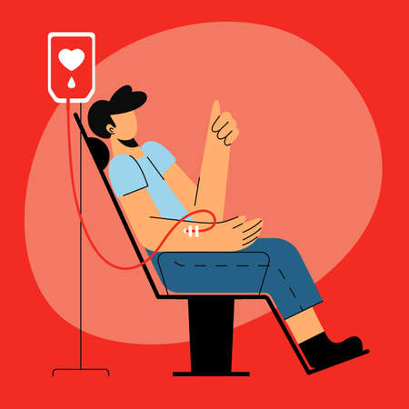 A vector image of a man donating blood. blood donation dayのイラスト素材