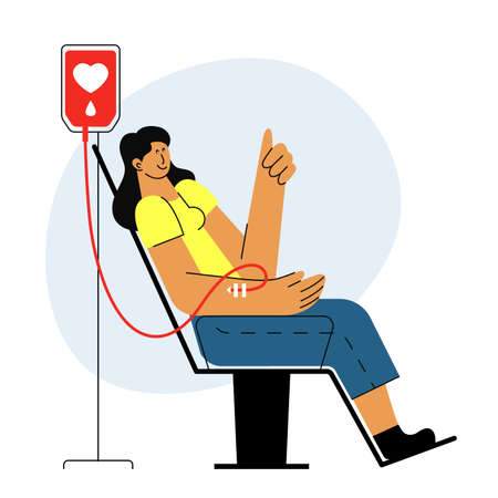 A vector image of a woman donating blood. blood donation dayのイラスト素材