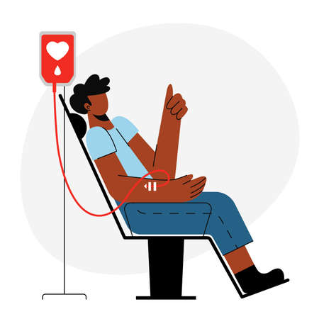 A vector image of a black man donating blood. blood donation dayのイラスト素材