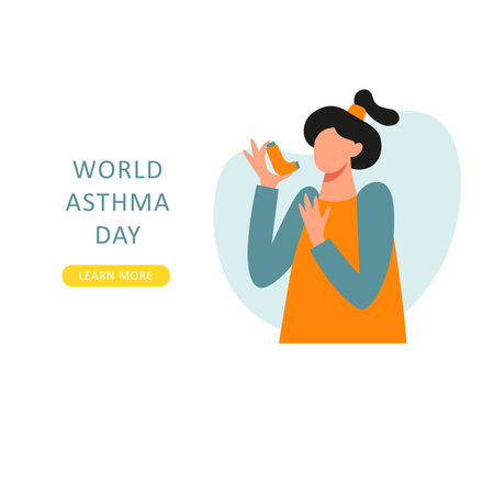 A vector composition with a woman using inhaler. world asthma dayのイラスト素材
