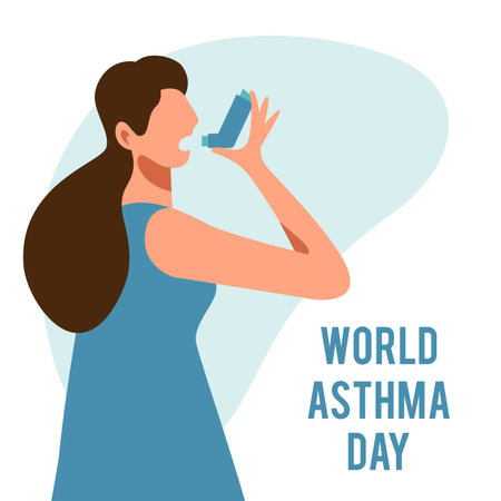 A vector composition with a woman using inhaler. world asthma dayのイラスト素材