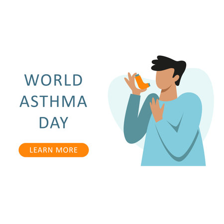 A vector composition with a man using inhaler. world asthma dayのイラスト素材