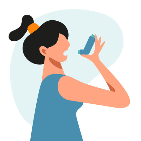 A vector composition with a woman using inhaler. world asthma dayのイラスト素材