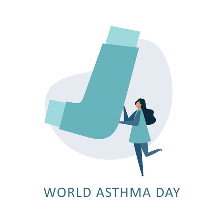 A vector composition with a woman and an inhaler. world asthma dayのイラスト素材