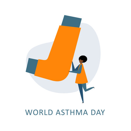 A vector composition with a woman and an inhaler. world asthma dayのイラスト素材