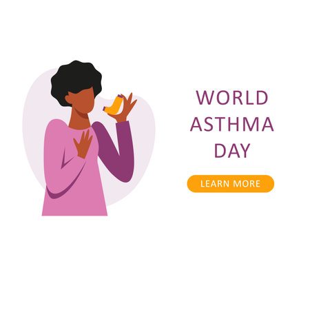 A vector composition with a black woman using inhaler. world asthma dayのイラスト素材