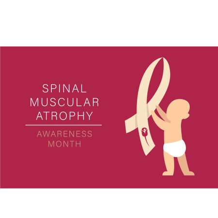 A horizontal vector image with a baby and spinal muscular atrophy symbols. SMA awareness month,のイラスト素材