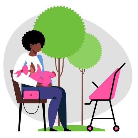 An image of a mother feeding a baby with her breast outdoorsのイラスト素材