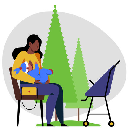 An image of a mother feeding a baby with her breast outdoorsのイラスト素材